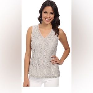 NIC+ZOE Gray Floral Lace Tank Top